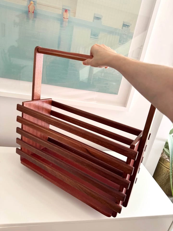 Vintage Mid-Century Modern Wood Slat Magazine Rack - photo 3