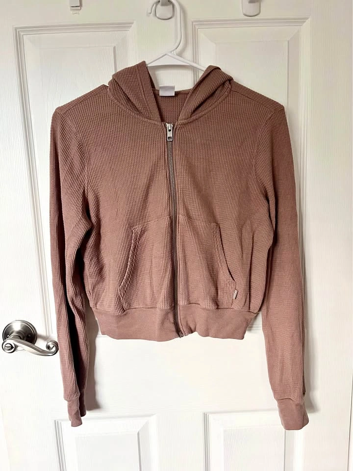 Aritzia Tna Waffle Knit Cropped Full Zip Hoodie - Size Small