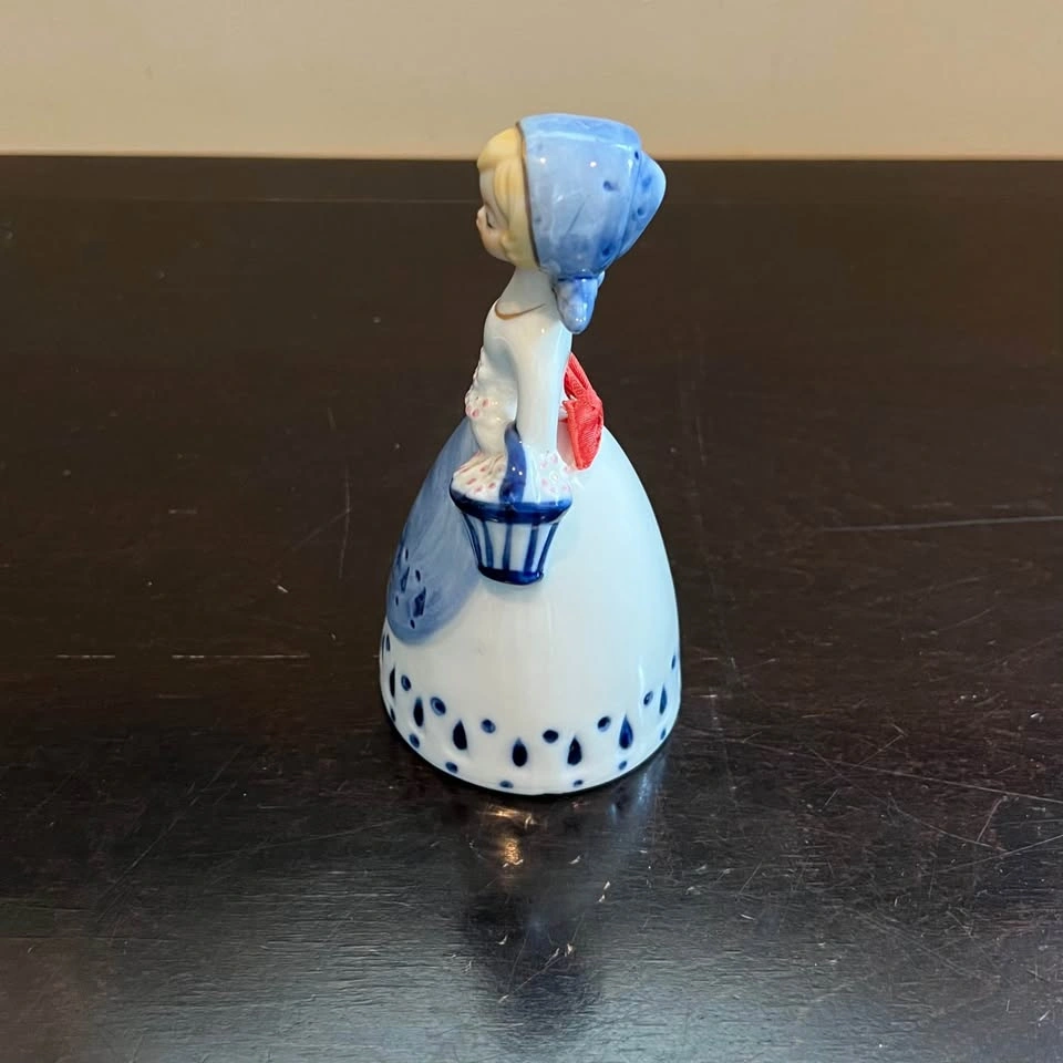 Vintage Hand Painted Blue and White Girl Table Bell - photo 4