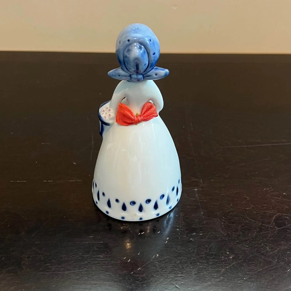 Vintage Hand Painted Blue and White Girl Table Bell - photo 5