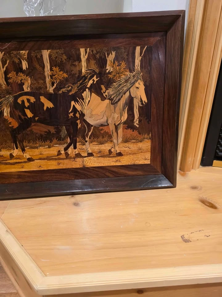 Vintage Marquetry Wood Inlay Horse Art 26 X 20 Inches - photo 4