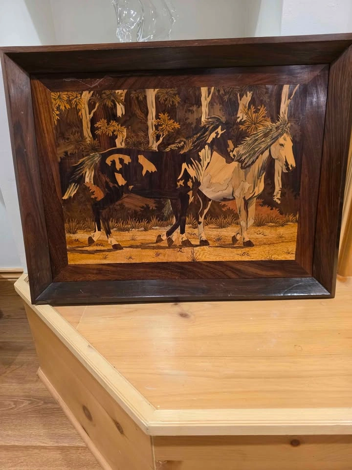 Vintage Marquetry Wood Inlay Horse Art 26 X 20 Inches - photo 5