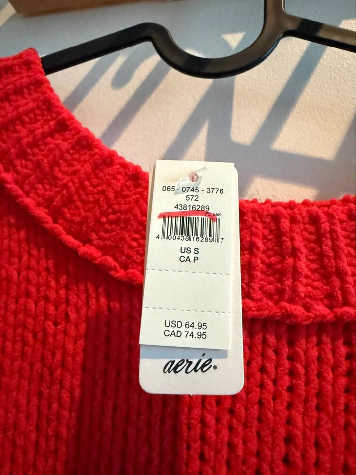 Aerie Like Candy Crew Chenille Sweater (Bright Red– NWT) - photo 2