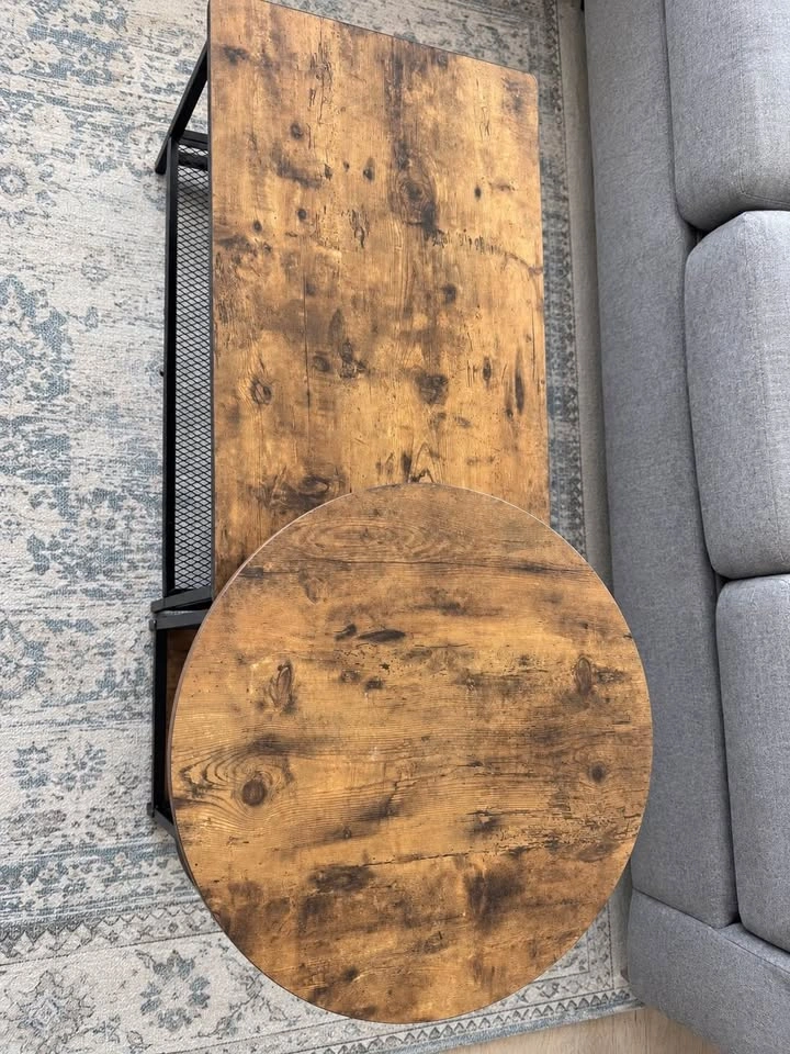 Rustic Brown Coffee Table + Round Side Table Set - photo 3