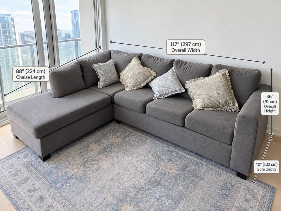 Large L-Shaped Sectional Sofa with Extra-Long Chaise – 117” - photo 2