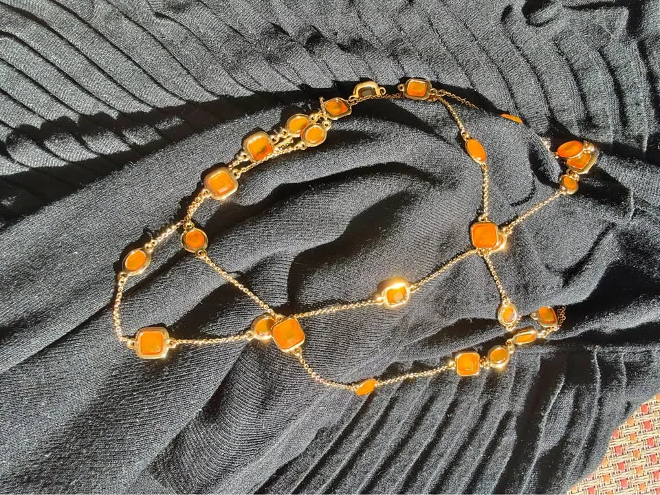 Kate Spade Gold-Tone Orange Stone Station Necklace
