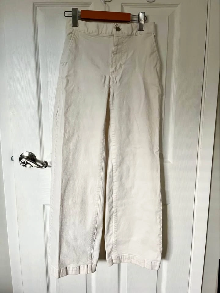Oak + Fort High-Waisted Wide-Leg Pants (Cream) - Size XS