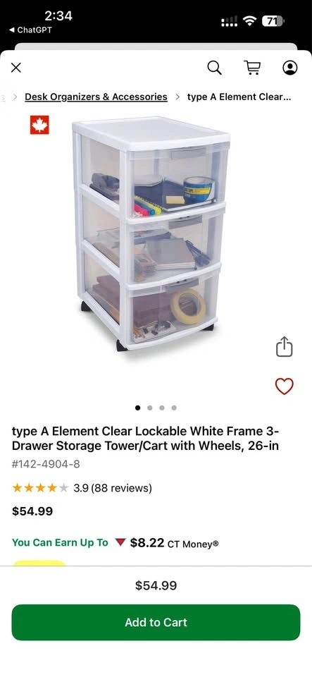 type A Element 3-Drawer Rolling Storage Cart - photo 3