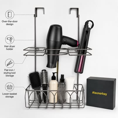 Alsonerbay Over-the-Door Hair Dryer & Styling Tool Organizer