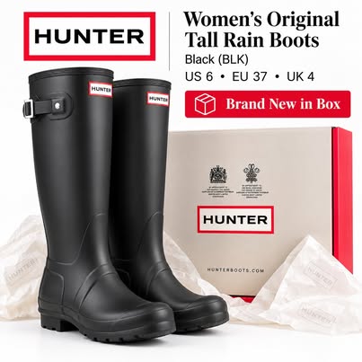 Hunter Women's Original Tall Black Rain Boots Size 6 - Brand New
