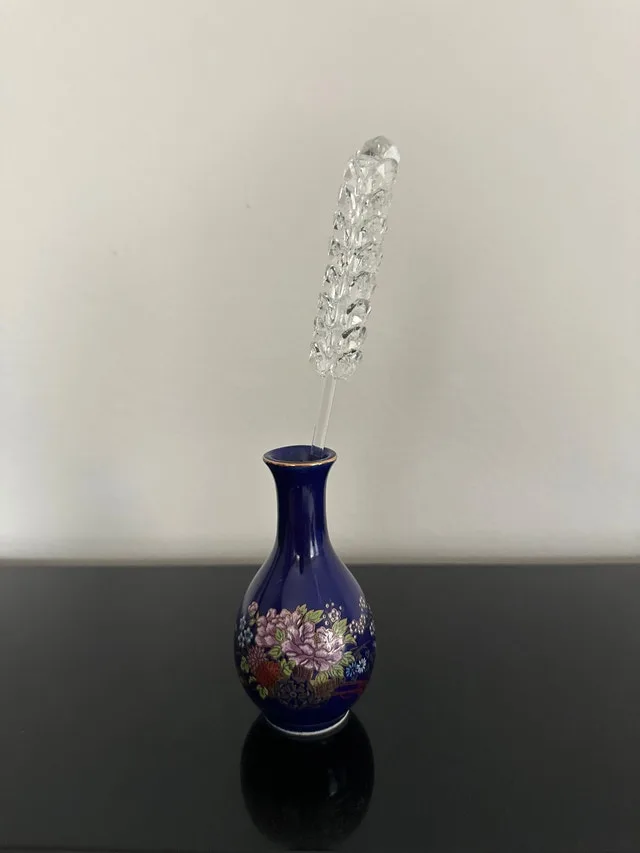 Kutani-style porcelain miniature vase with crystal wheat stalk