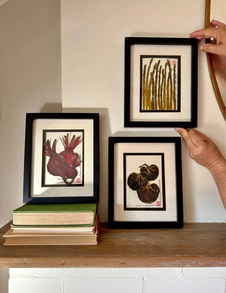 Set of 3 Botanical Kitchen Wall Art – Real Pressed Vegetables
