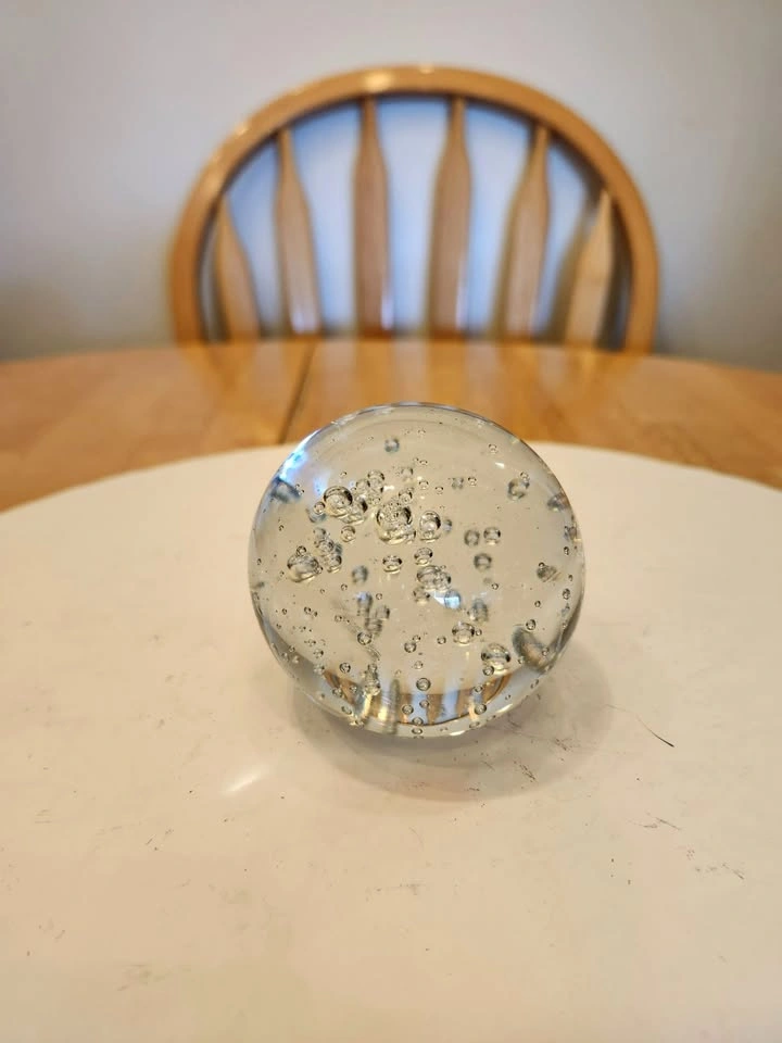 Clear Art Glass Paperweight with Interior Bubbles
