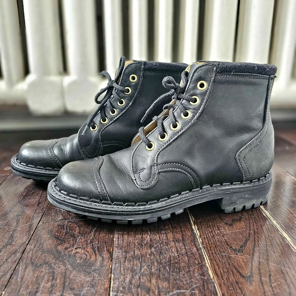 Vintage Fluevog 1990 Derby Black Leather Combat Boots Size 6