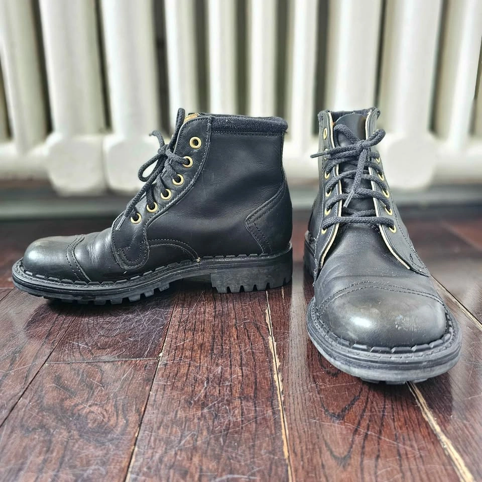 Vintage Fluevog 1990 Derby Black Leather Combat Boots Size 6 - photo 3