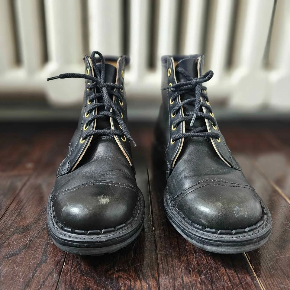 Vintage Fluevog 1990 Derby Black Leather Combat Boots Size 6 - photo 4