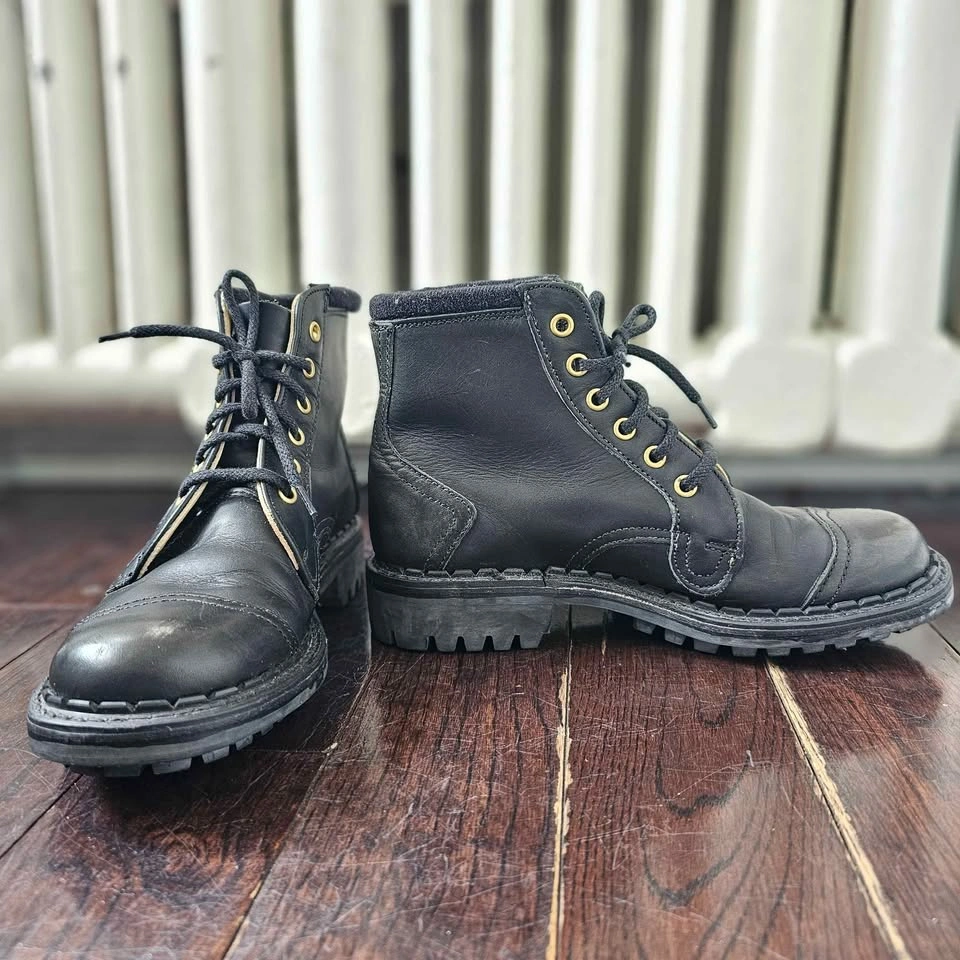 Vintage Fluevog 1990 Derby Black Leather Combat Boots Size 6 - photo 5