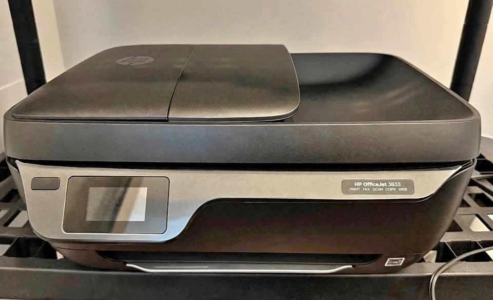 HP 3833 Printer with Laptop Stands and Copy Paper