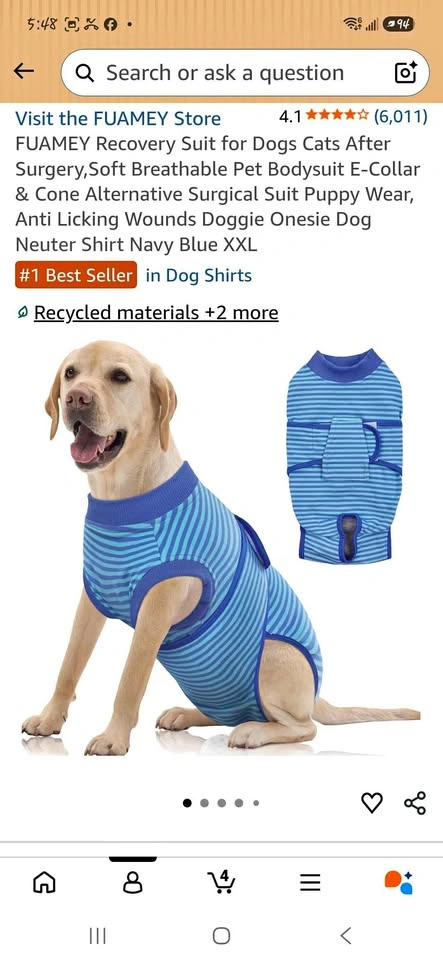 Dog Recovery Suit- XXL