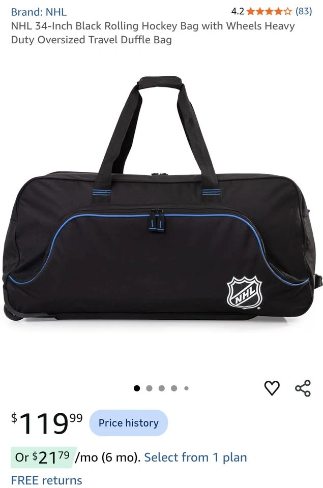 NHL 34" Black Rolling Hockey Bag (145L, Travel/Checked) - photo 2