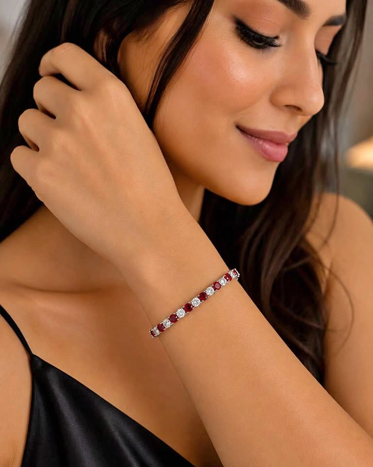17 Carat Luxury Moissanite Red & White Tennis Bracelet