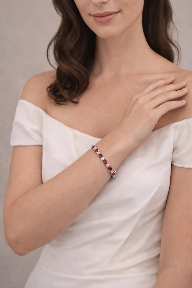 17 Carat Luxury Moissanite Red & White Tennis Bracelet - photo 2