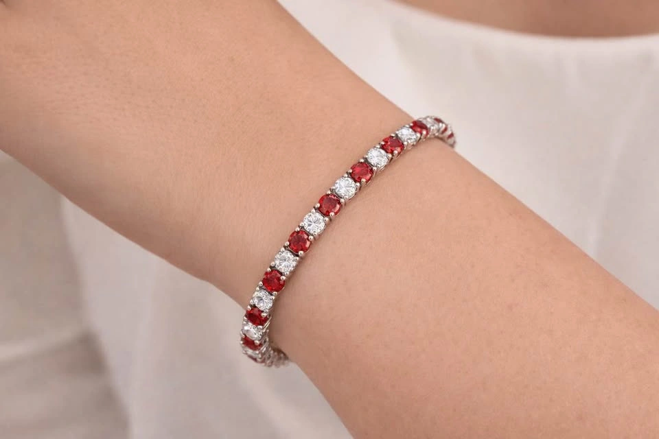 17 Carat Luxury Moissanite Red & White Tennis Bracelet - photo 3