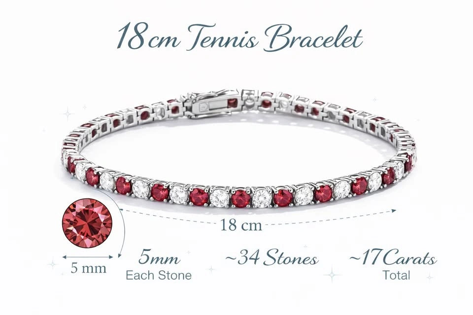 17 Carat Luxury Moissanite Red & White Tennis Bracelet - photo 4