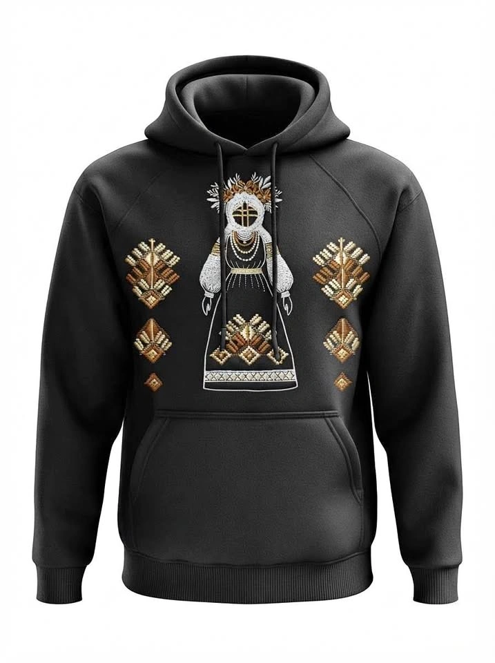 Black Hoodie with Folk Embroidery Design