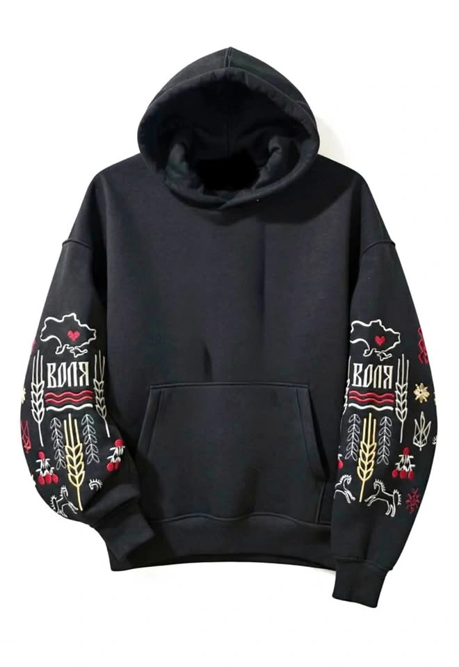 Black Hoodie with Ukrainian Folk Embroidery Graphics