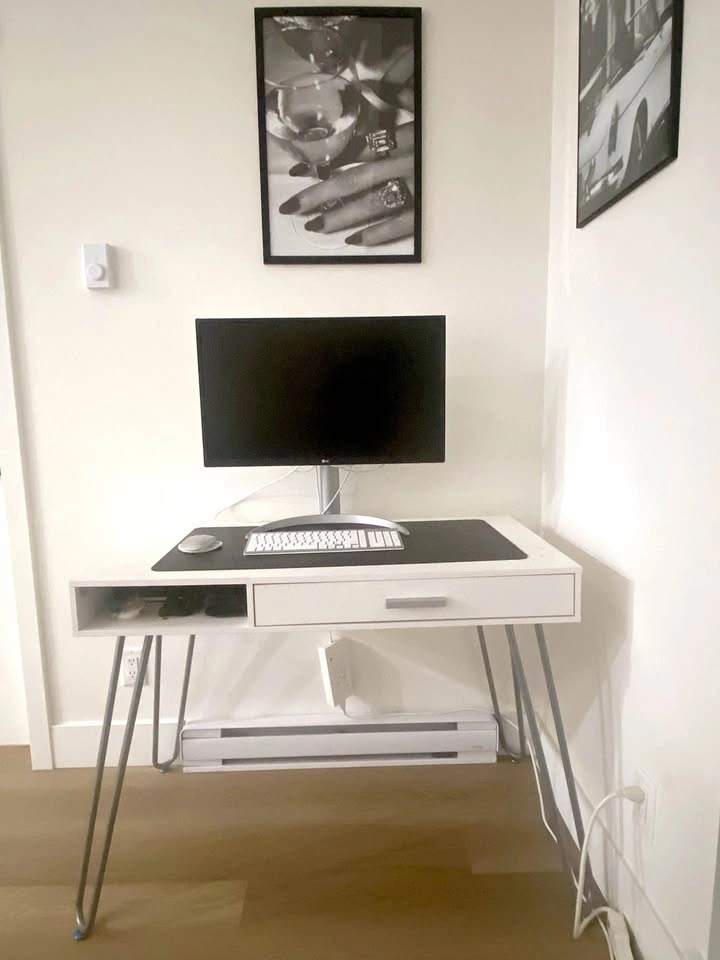 White Hairpin Leg Desk with Drawer – 40" W - photo 2