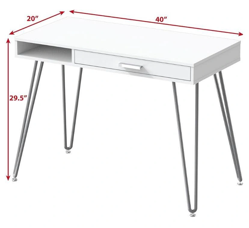 White Hairpin Leg Desk with Drawer – 40" W - photo 3