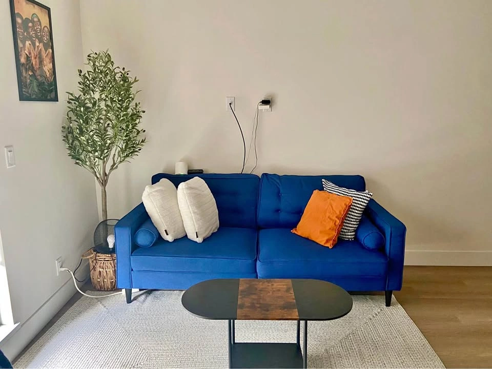 Mid-Century Sofa – Royal Blue, Button Tufted