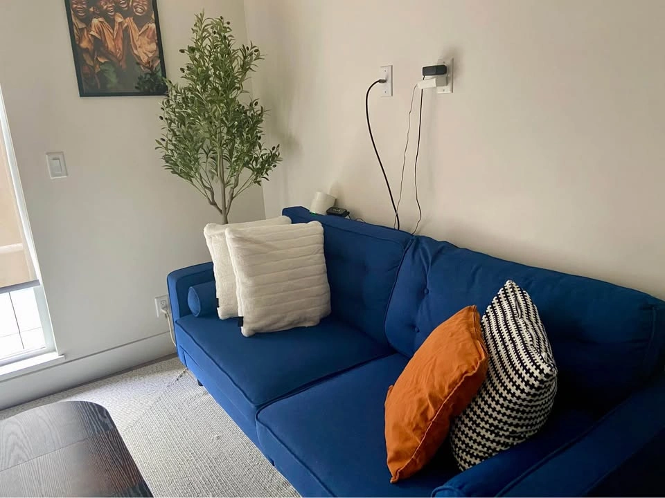Mid-Century Sofa – Royal Blue, Button Tufted - photo 2
