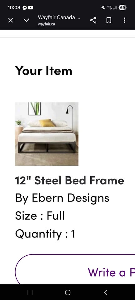 12" Steel Bed Frame By Ebern Designs, Full / Double