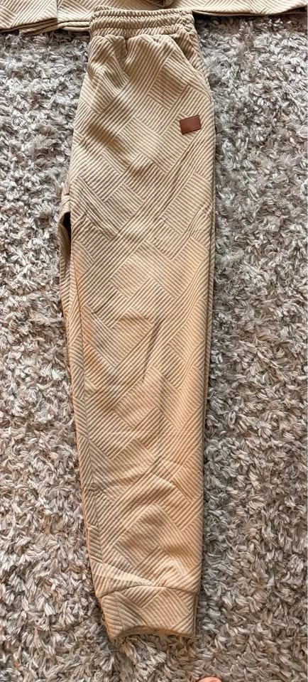 Men's Textured Geometric Hoodie and Joggers Tracksuit Set - Beig - photo 2