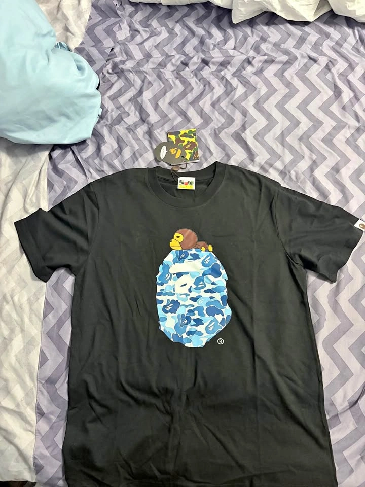 BAPE Baby Milo Blue Camo Ape Head Tee (Size S) - Black