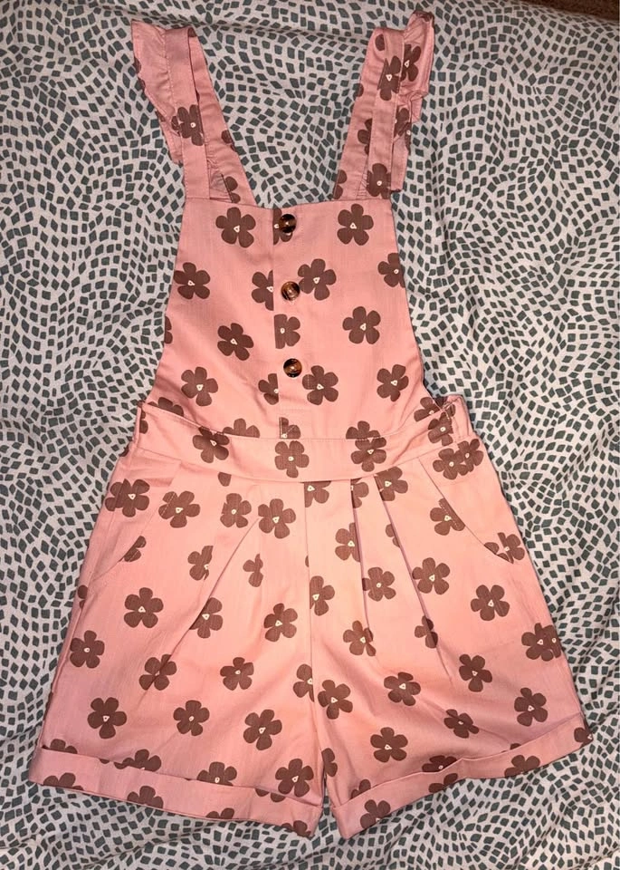 Pink Floral Ruffle Strap Romper 6T