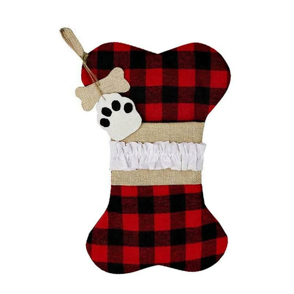 Christmas Stocking Dog Paw Plaid