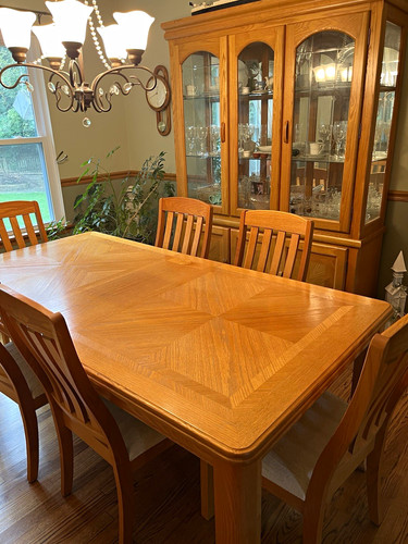 2-Piece Brown Wood Dining Table & China Cabinet Set