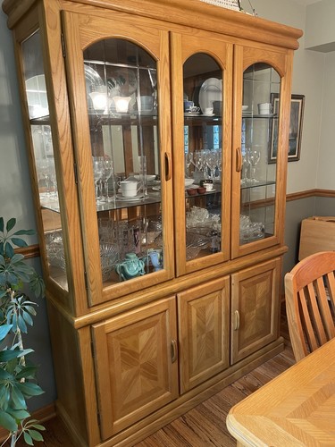2-Piece Brown Wood Dining Table & China Cabinet Set - photo 5