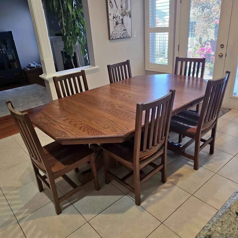 Solid Oak Double Pedestal Dining Table and 6 Chairs Set