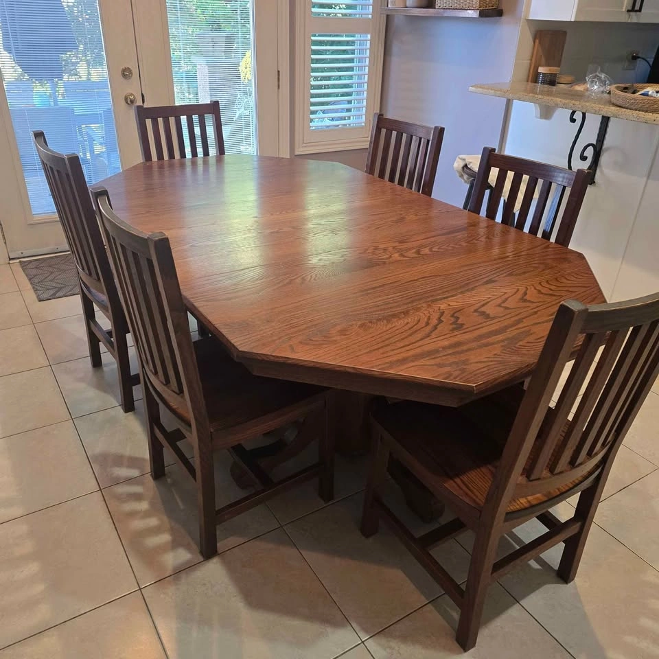 Solid Oak Double Pedestal Dining Table and 6 Chairs Set - photo 2