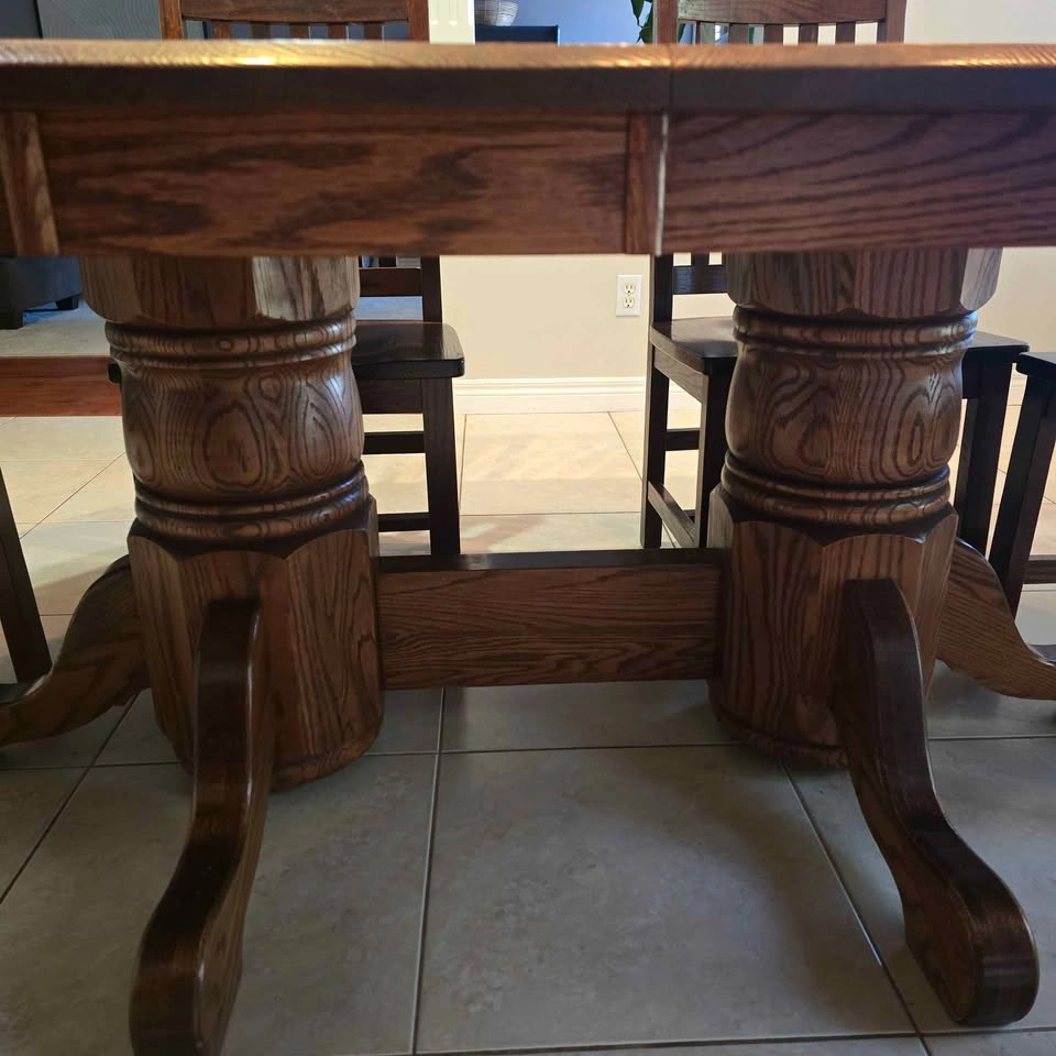 Solid Oak Double Pedestal Dining Table and 6 Chairs Set - photo 3