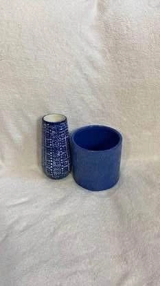 Two blue ceramic decorative vases