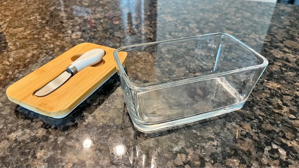 Glass Butter Dish with Bamboo Lid & Knife