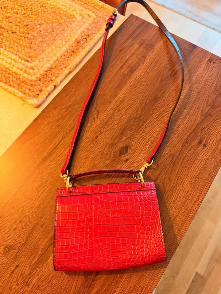 Lauren Ralph Lauren Fall 19 Leather Handbag/Red/Croc-Embossed - photo 2