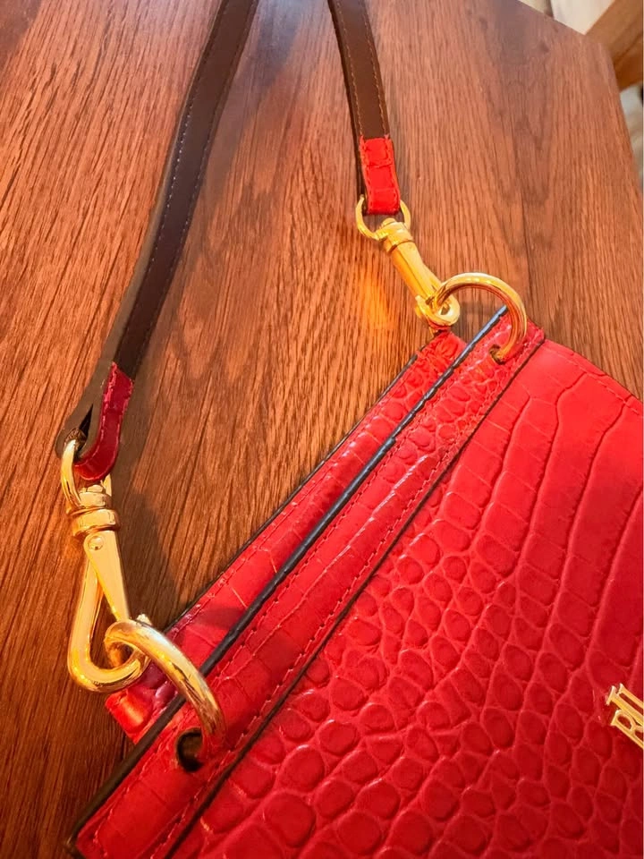 Lauren Ralph Lauren Fall 19 Leather Handbag/Red/Croc-Embossed - photo 3
