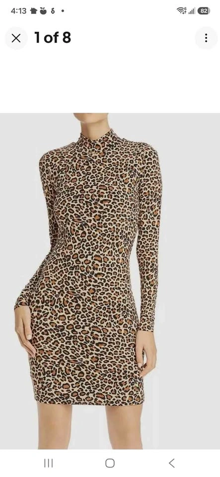 Bardot Leopard Print High Neck Long Sleeve Dress