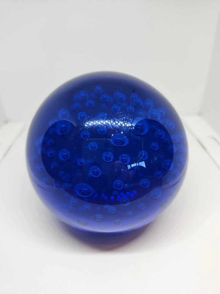 Vintage Cobalt Blue Paperweight, Controlled Interior Bubbles, De